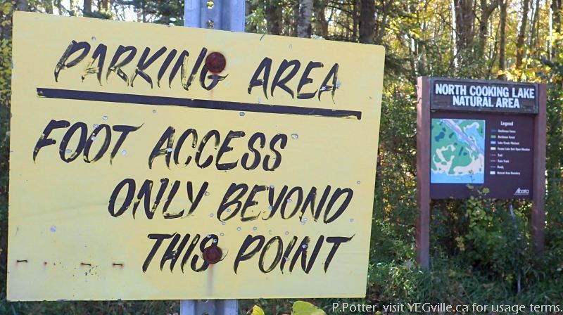 Slightly weather worn signage for North Cooking Lake NA, P.Potter Sept 23, 2023.