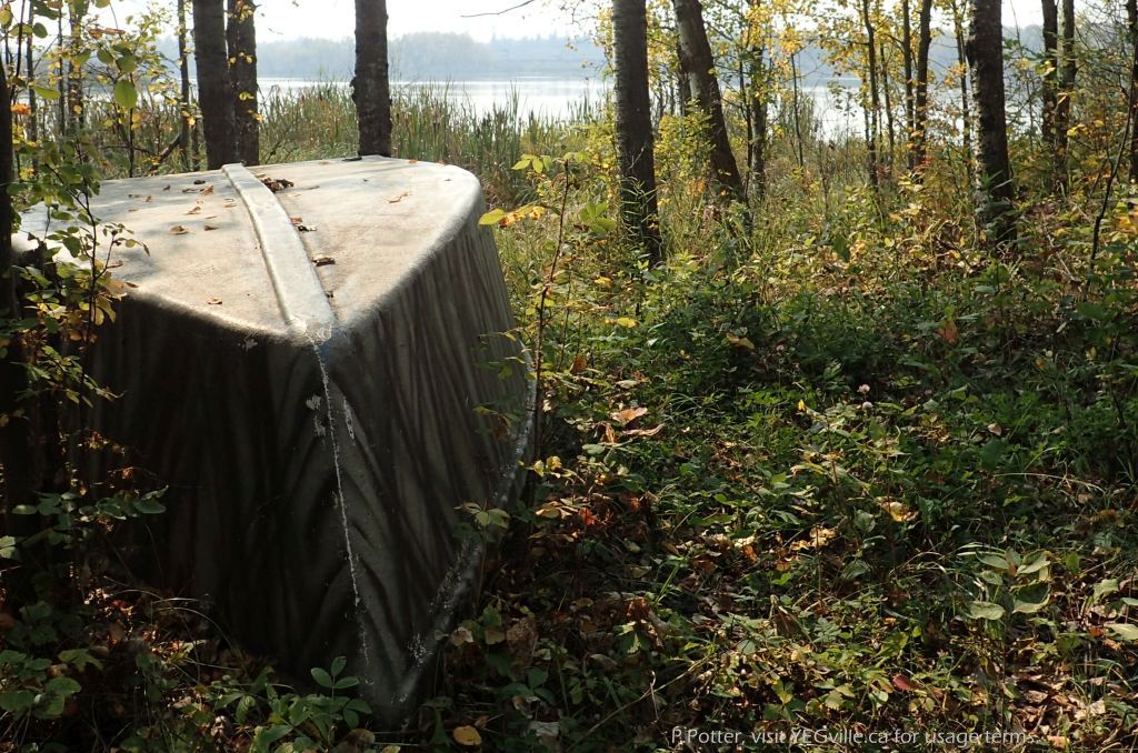 Cached boat on the shores of North Cooking Lake, September 16, 2023. P. Potter.
