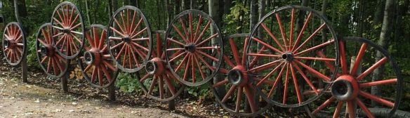 Wagon wheel fence, Pigeon Lake, Sept 18, 2020.