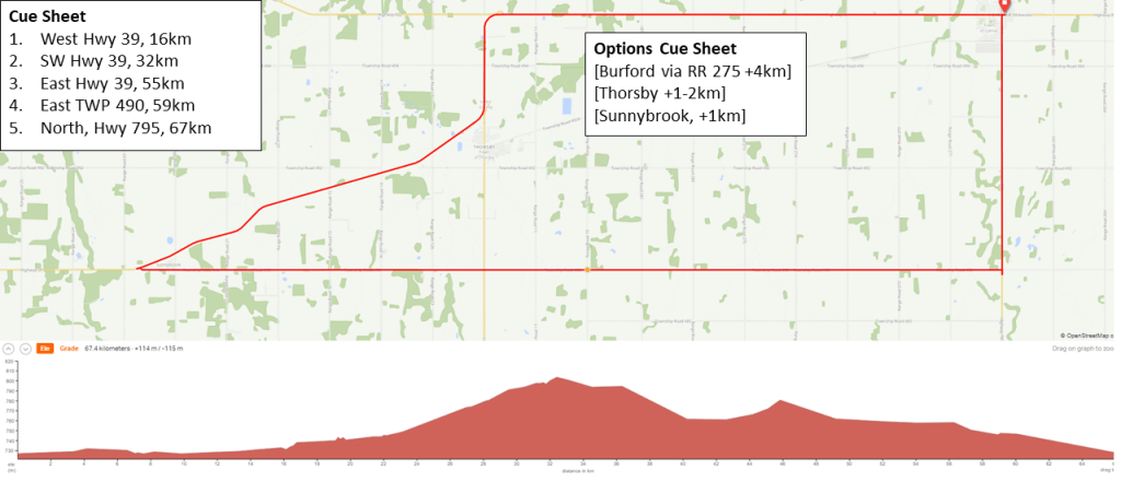 Map showing 65km loop running counter-clockwise out of Calmar