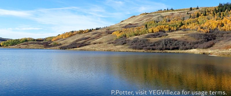 Fall colours on the East bank of Reesor Lake, Cypress Hills PP, 2024-10-14, P. Potter.
