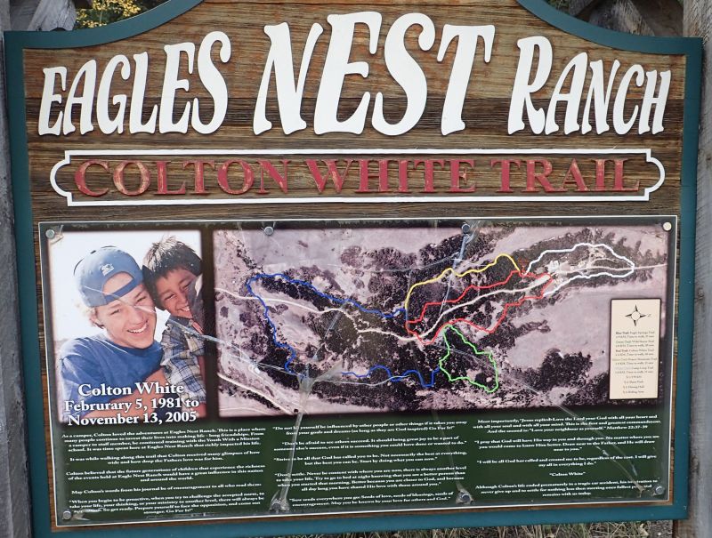 A poignant memorial to a young man who enjoyed the camp but whose life was cut short, Eagle's Nest Ranch, 2024-10-15, P. Potter.