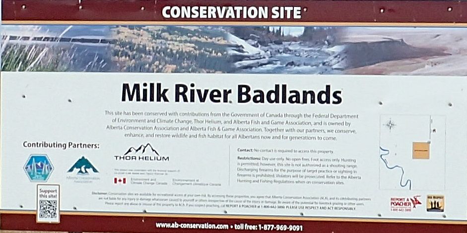 Information sign on an adjoining parcel of land, Milk River NA, 2024-10-15, P. Potter.