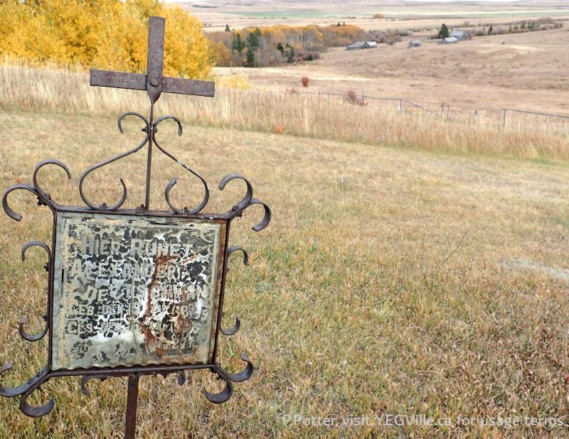 Written in German, the view of the valley from the site, Lebanon-Thelma Cemetery, 2024-10-15, P. Potter.