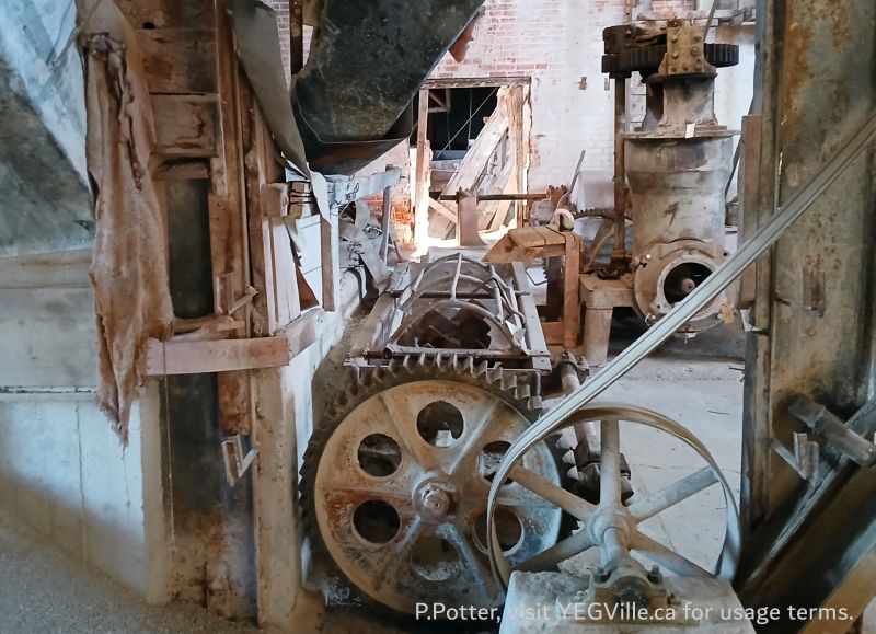 A jumble of machinery makes sense with the excellent signage and handouts, Medalta Potteries, 2024-10-17, P. Potter.