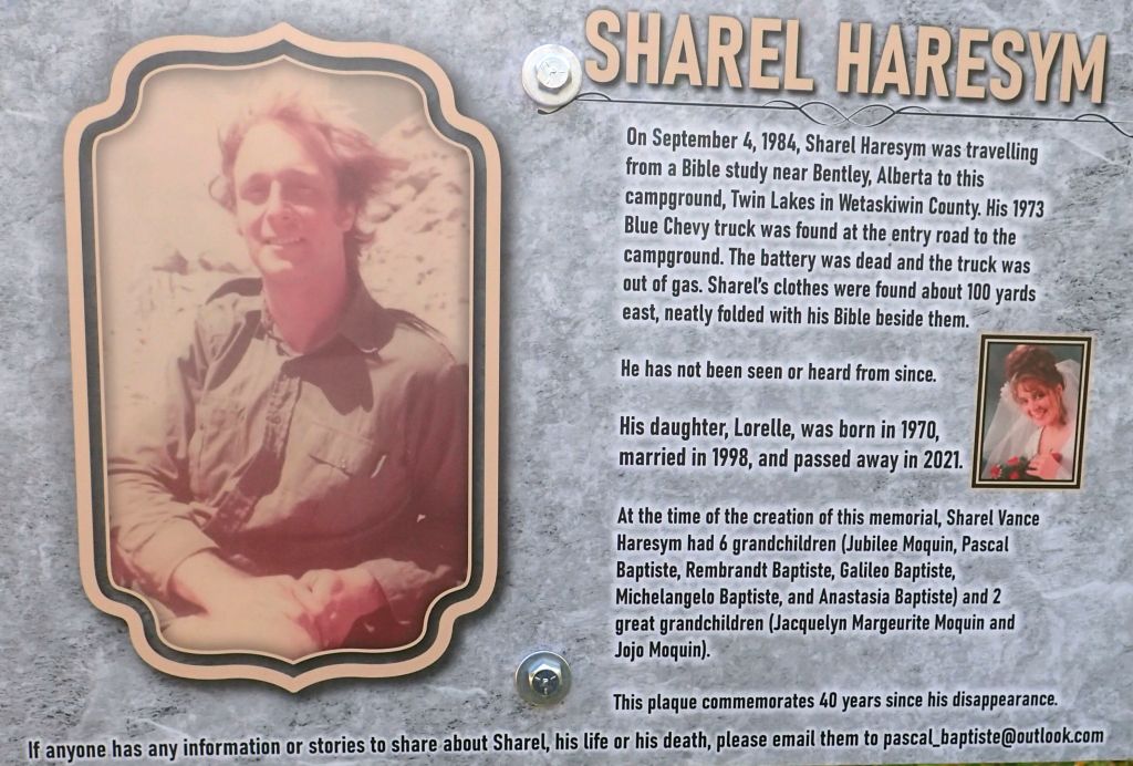 A poignant memorial on the strange disappearance of a young man, Twin Lakes Campground & Winfield PNT, 2024-09-24.