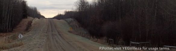 Looking East into the site along TWP 494 at the West boundary, the PNT is on either side, Tetris parcel-Coyote Lake Complex, 2024-10-29, P. Potter.