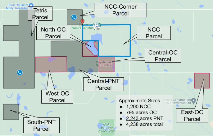Aliases given to various Coyote Lake areas for ease of description.