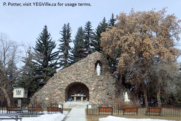The Grotto behind St. Albert Parish Church, St. Albert Hx Tour, 2025-03-25, P. Potter.