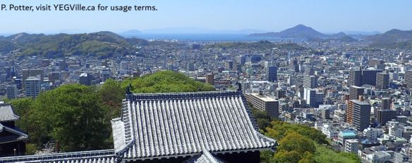Looking Northwest from the castle of the sprawling city, 2026-04-08, Matsuyama Castle, P. Potter.