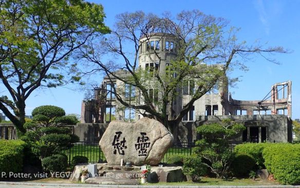 The Atomic Bomb Dome (formerly the Industrial Promotion Building), the iconic symbol of the atomic bombing, Hiroshima environ, 2026-04-11, P. Potter.