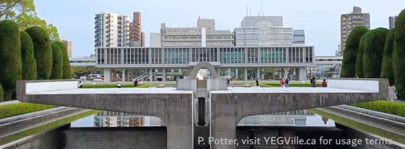Looking south and away from the Atomic Dome towards the Hiroshima Peace Memorial Museum 広島平和記念資料館, Hiroshima environ, 2026-04-11, P. Potter.