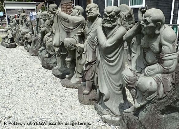 Statues in a small coastal town, the reason for their existence is hard to determine, 2026-04-13, Coastal Drive from Kure, P. Potter.
