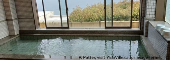 The ladies sento with a stunning view of Rabbit Island in the bay, 2026-04-14, Tabist & Last Ride Day, P. Potter.