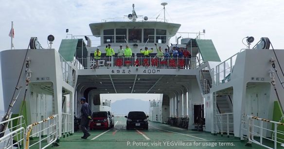 The cyclists and the driver parting ways, they to ride to Fukuyama and I to visit Rabbit Island, 2026-04-14, Rabbit Island, P. Potter.