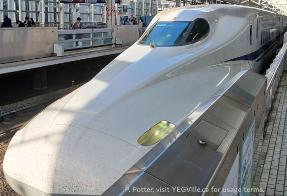 With its long bill, the Shinkansen makes short work of the ~40 KM from Osaka to Kyoto, 2026-04-16, P. Potter.