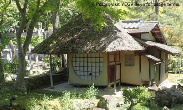 A traditional Japanese tea house (chashitsu), Kōdai ji’s Zen gardens, 2026-04-17, P. Potter.