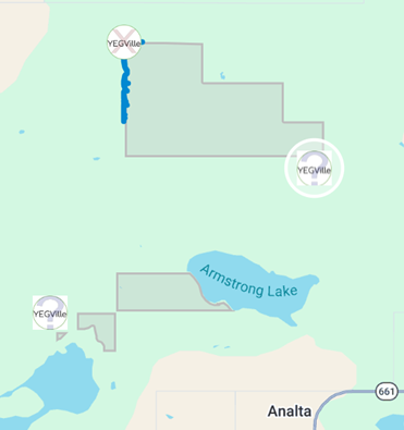 Very limited ingress into the site due to thick forest cover and water; two question marks are possible ingresses along road allowances, Armstrong Lake PNT – North Parcel, 2026-06-09, P. Potter.